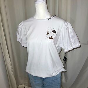 Karl Lagerfeld White Fitted Embellished T-Shirt